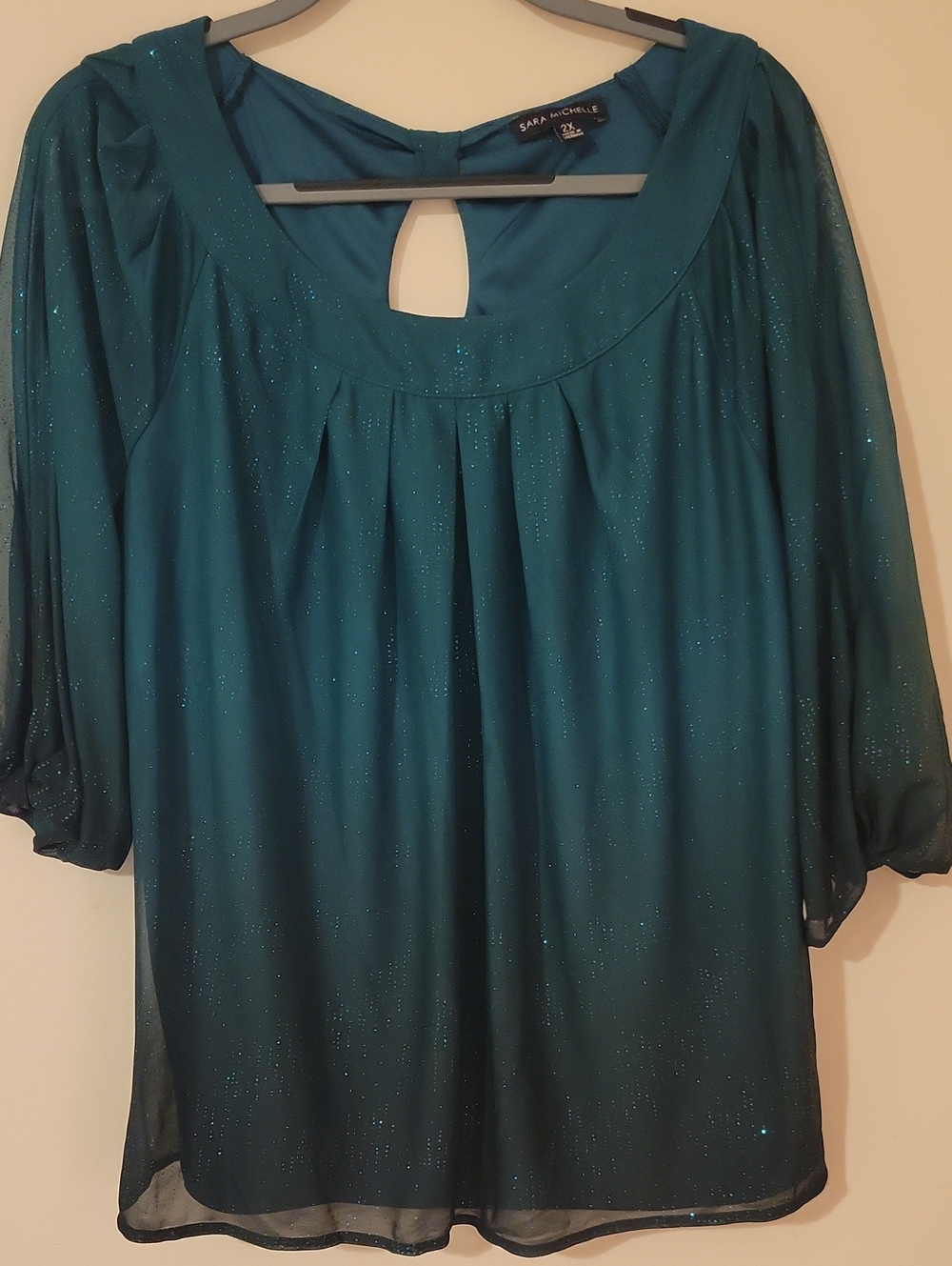 #16G (5 for $35) Sara Michelle Green Glitter Scoop-Neck Blouse